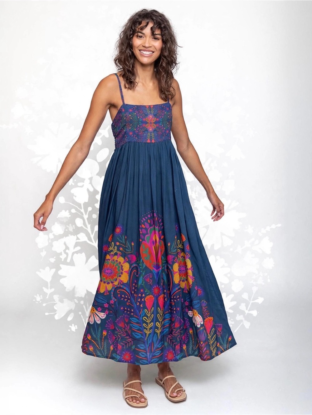 NATURAL LIFE Navy Maxi Dress with Bright Floral Print